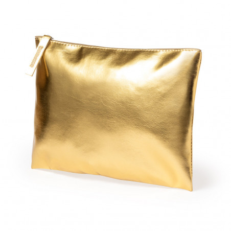 Necessaire metalizado de poliéster com zíper para mulher