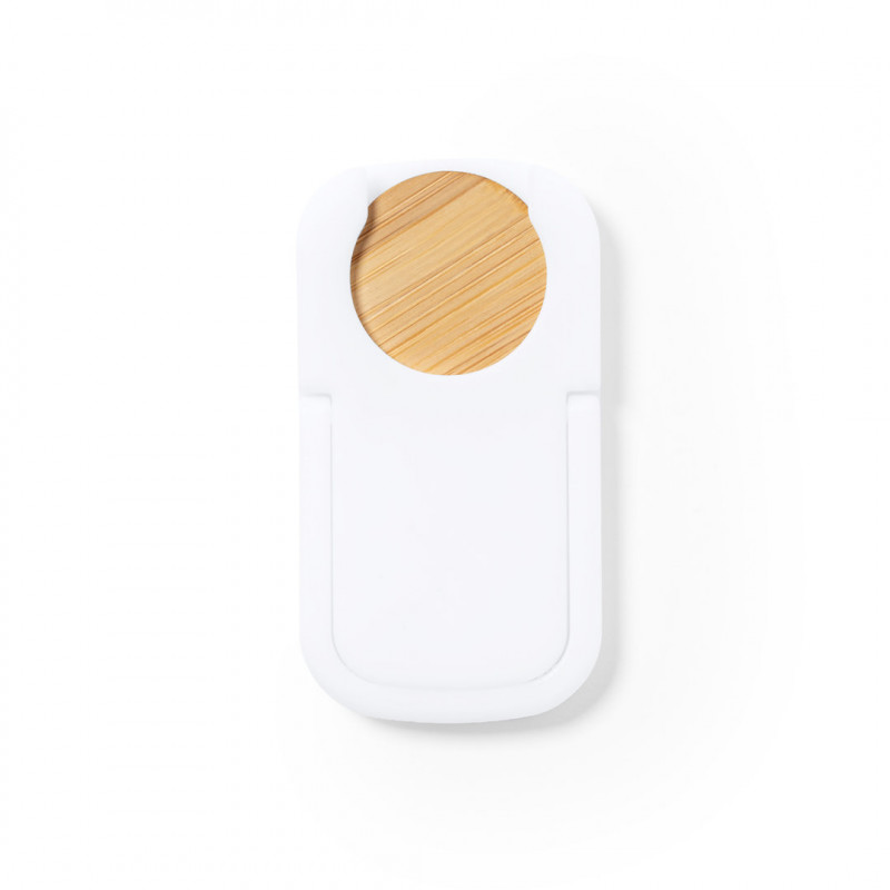 Suporte multifuncional para celular com moeda de bambu integrada