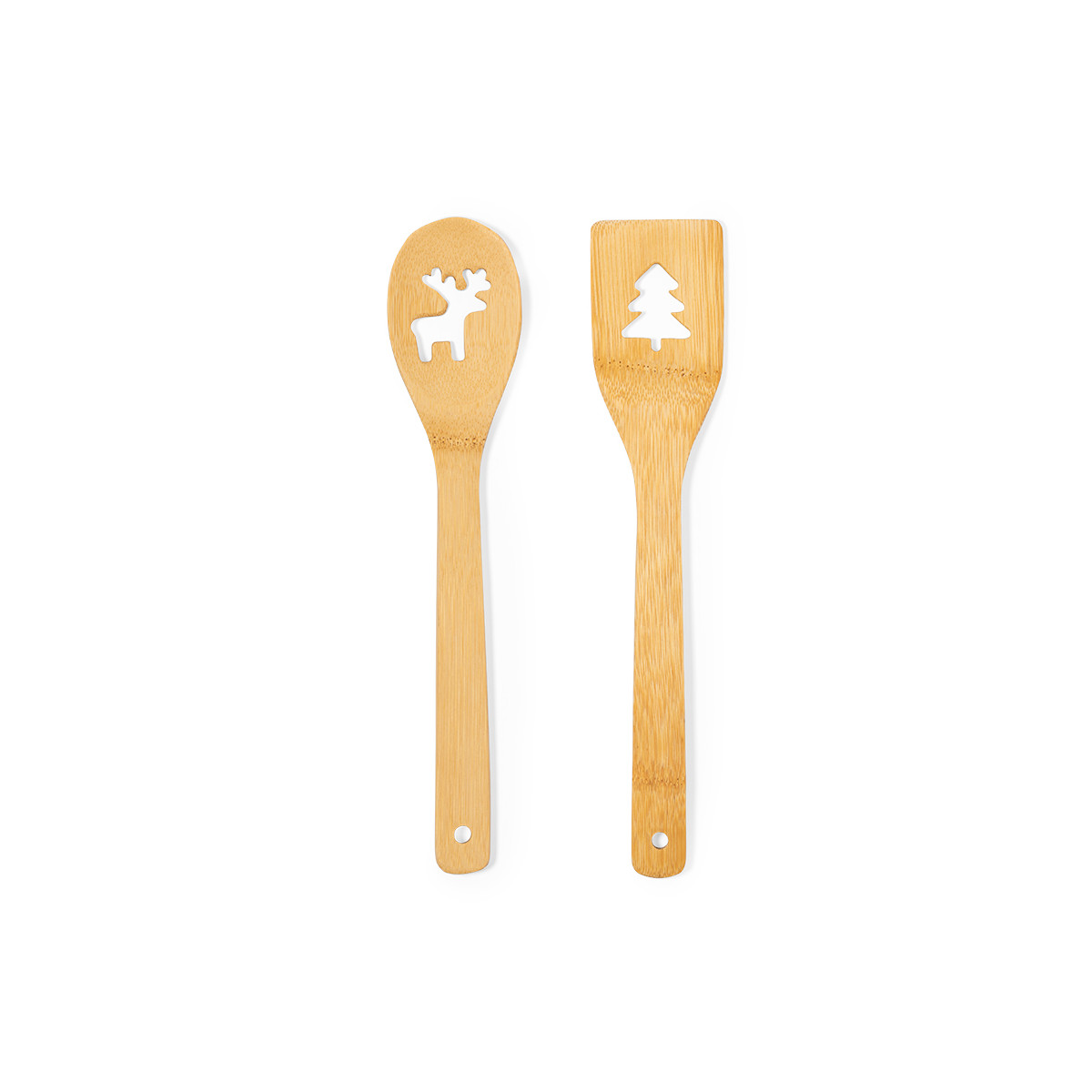 Colher e espátula de cozinha feitas de bambu com designs de Natal