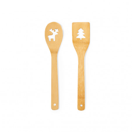 Colher e espátula de cozinha feitas de bambu com designs de Natal