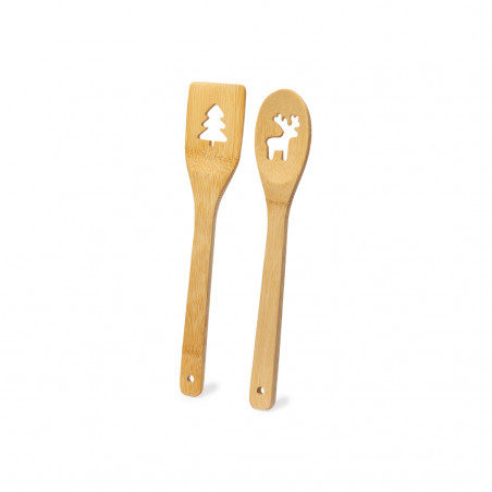 Colher e espátula de cozinha feitas de bambu com designs de Natal