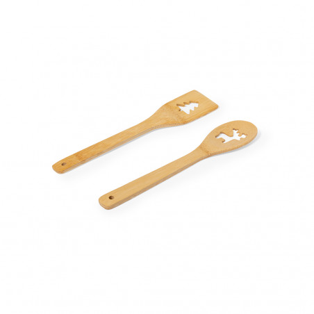 Colher e espátula de cozinha feitas de bambu com designs de Natal