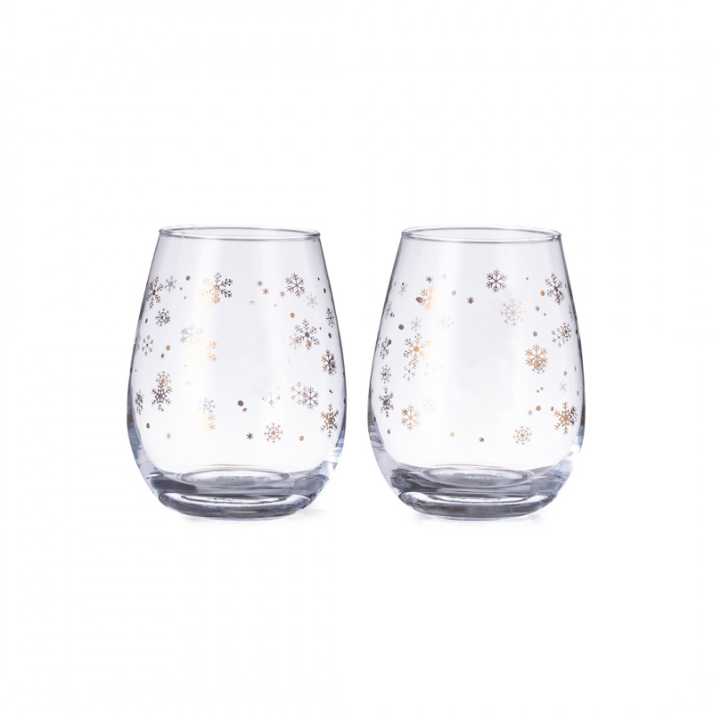 Pacote com 2 copos de Natal de cristal com design de flocos de neve