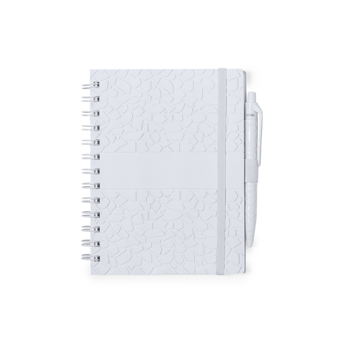 Caderno pequeno com espiral, capa dura e caneta esferográfica