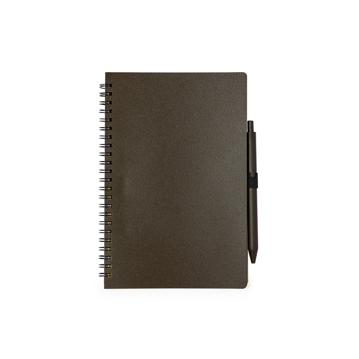 Caneta com caderno espiral de linhas na cor café