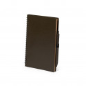 Caneta com caderno espiral de linhas na cor café
