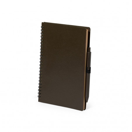 Caneta com caderno espiral de linhas na cor café