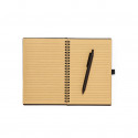 Caneta com caderno espiral de linhas na cor café