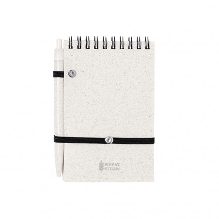 Caderno de bolso com espiral e caneta