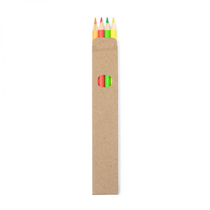 Lápis fluo de 4 cores em caixa de papelão para detalhes infantis