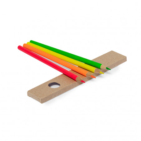 Lápis fluo de 4 cores em caixa de papelão para detalhes infantis