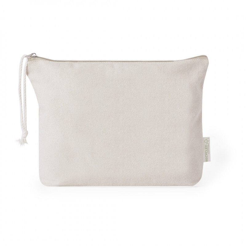 Necessaire de algodão na cor natural com zíper e cordão