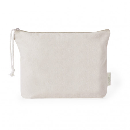 Bolsa de toalete de algodão natural com zíper e cordão combinando