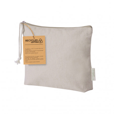 Necessaire de algodão na cor natural com zíper e cordão