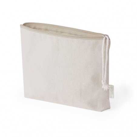 Necessaire de algodão na cor natural com zíper e cordão