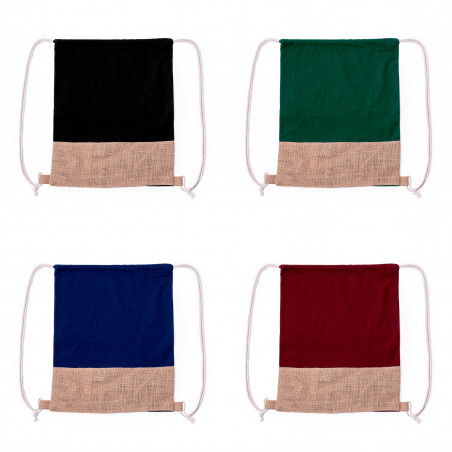 Mochila com cordas de juta e algodão na cor preta