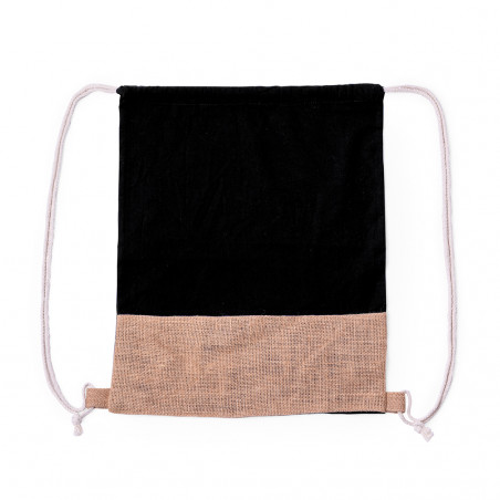 Mochila com cordas de juta e algodão na cor preta