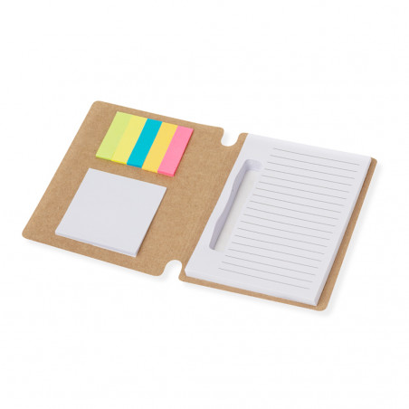 Bloco de notas de papelão reciclado e caneta esferográfica