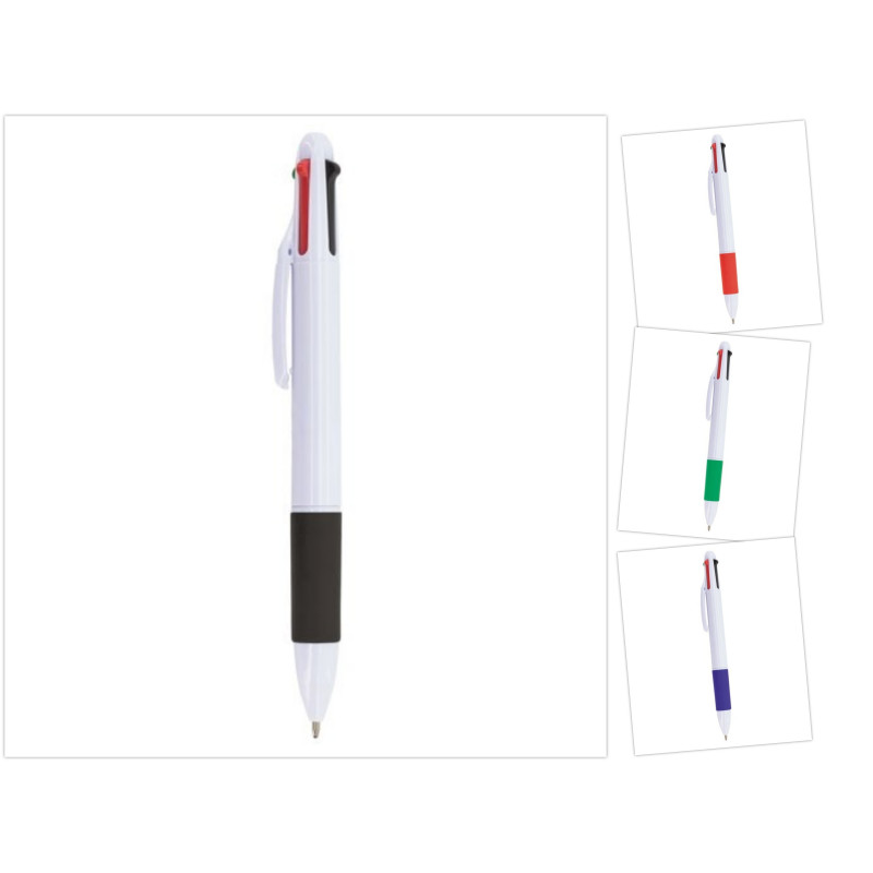 Canetas com 4 tintas nas cores preto, vermelho, azul e verde