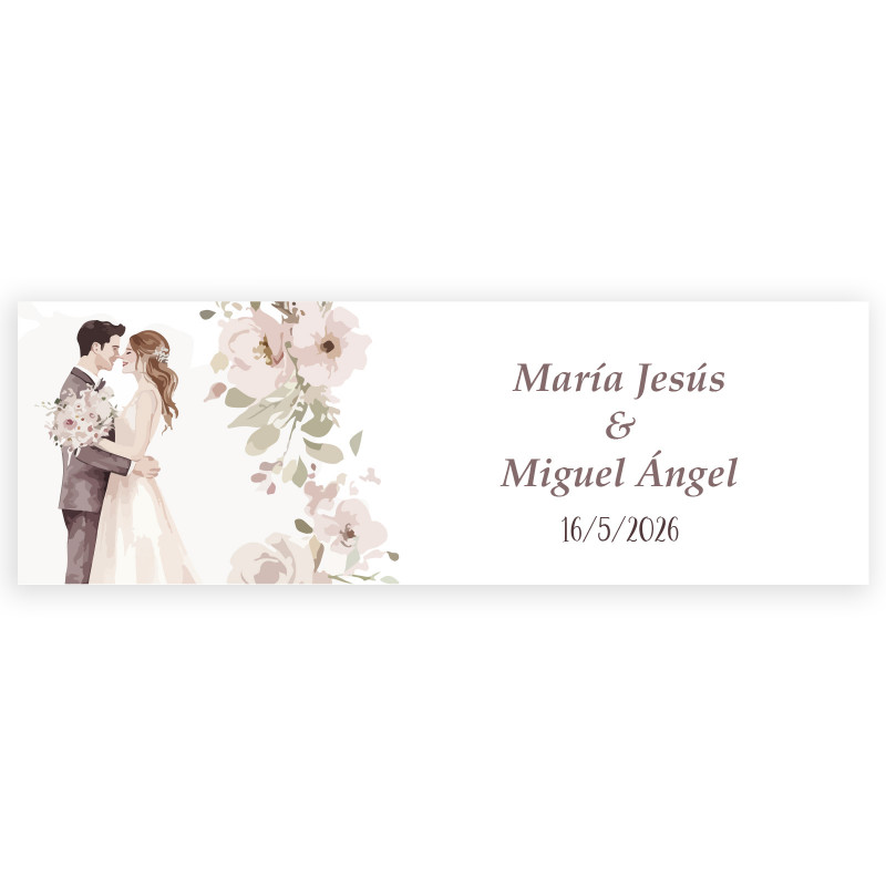Adesivo personalizado romântico 6x2cm flores e noivos se beijando para casamentos