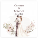 Adesivo personalizado romântico 5x5cm flores e noivos se beijando para casamentos
