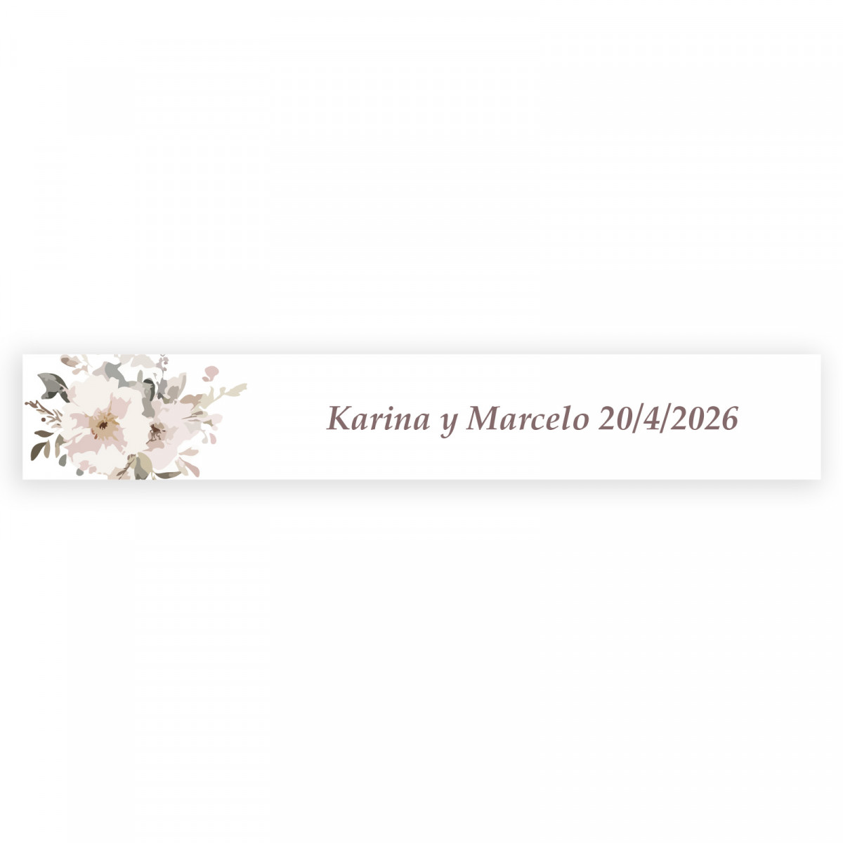Adesivo personalizado retangular 5x1 fundo branco flores pastel para casamentos
