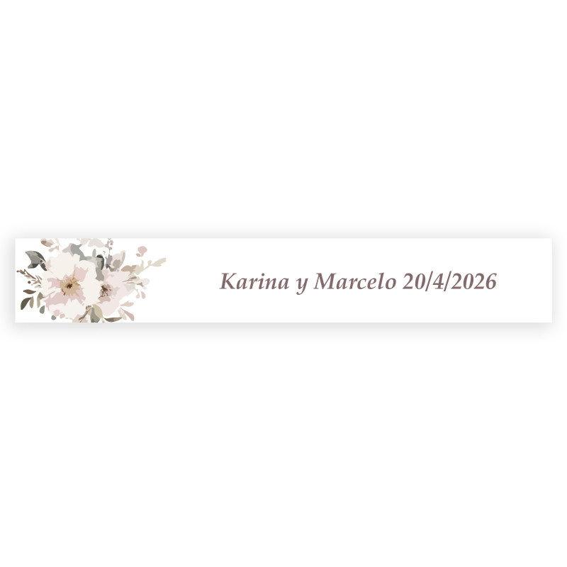 Adesivo personalizado retangular 5x1 fundo branco flores pastel para casamentos