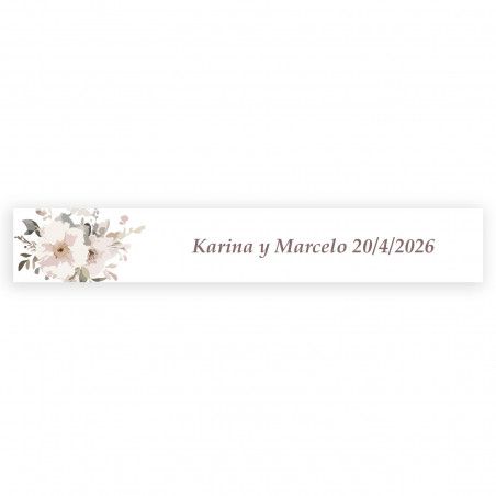 Adesivo personalizado retangular 5x1 fundo branco flores pastel para casamentos