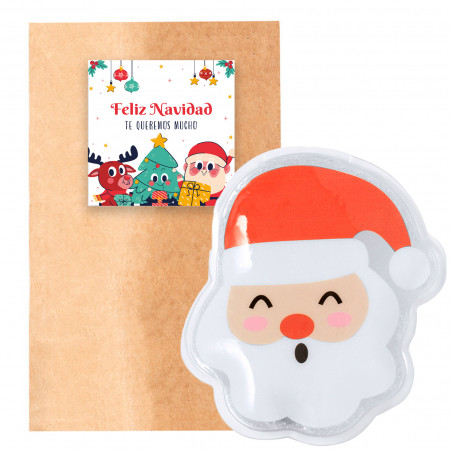 Aquece mãos papai noel em envelope kraft com adesivo natalino personalizável