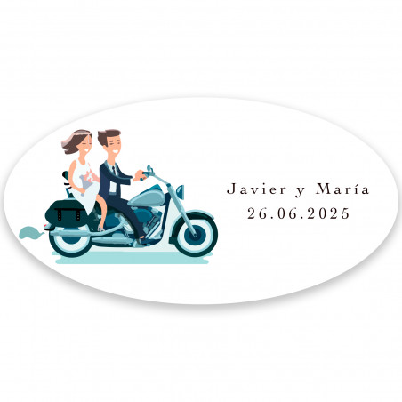 Adesivo ovalado noivos sobre moto personalizável