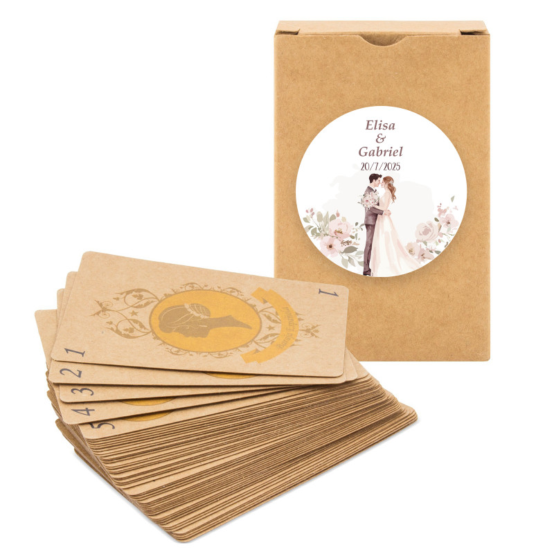 Baralho de cartas espanhol kraft personalizado para detalhes de casamento