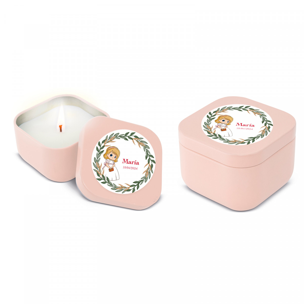 Vela aromática em caixa personalizada para lembranças de primeira comunhão meninas