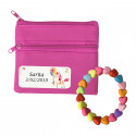 Pulseira infantil e carteira fúcsia personalizada com adesivo de unicórnio para detalhes