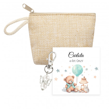 Chaveiro de anjo em carteira com cartão personalizado para batizados
