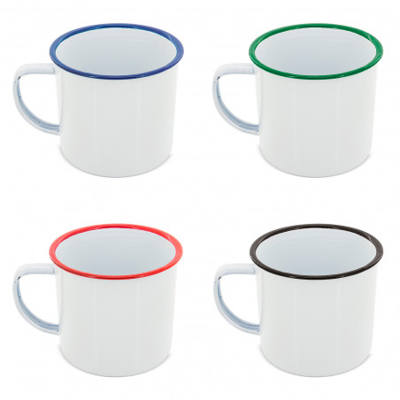 Caneca metálica esmaltada borda retro