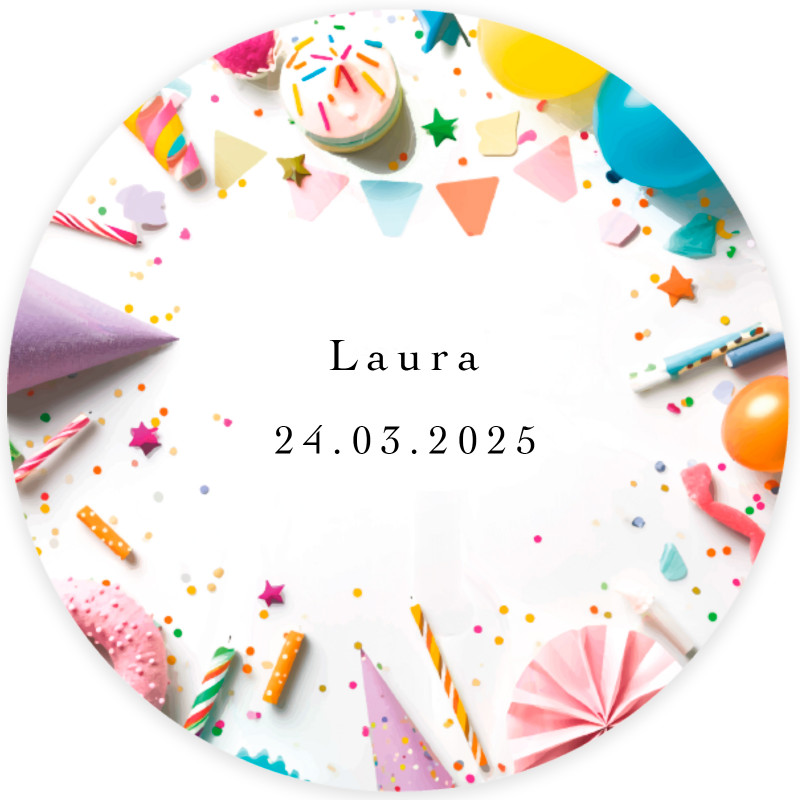 Adesivo redondo de 5cm personalizável para aniversário de detalhes