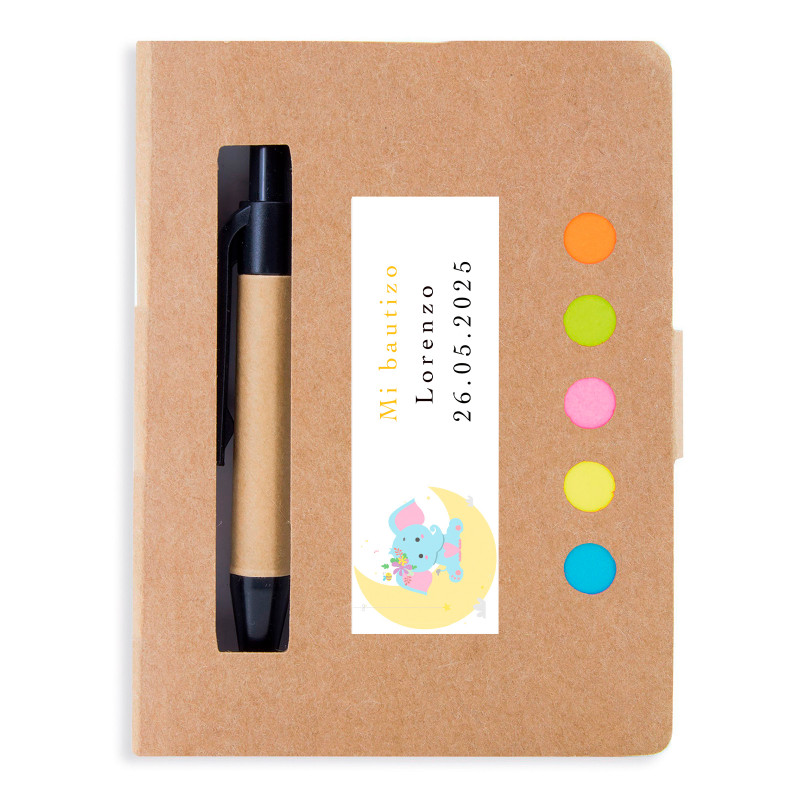 Caderno eco com adesivo com design de elefante personalizável para detalhes