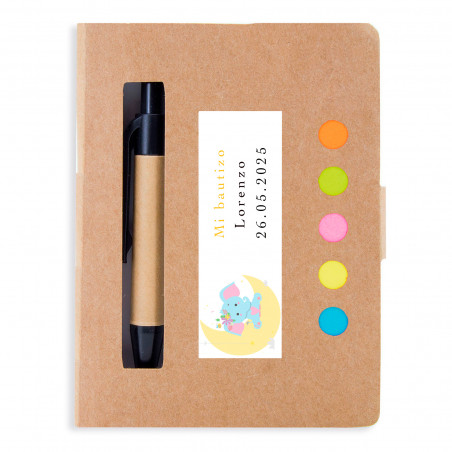 Caderno eco com adesivo com design de elefante personalizável para detalhes