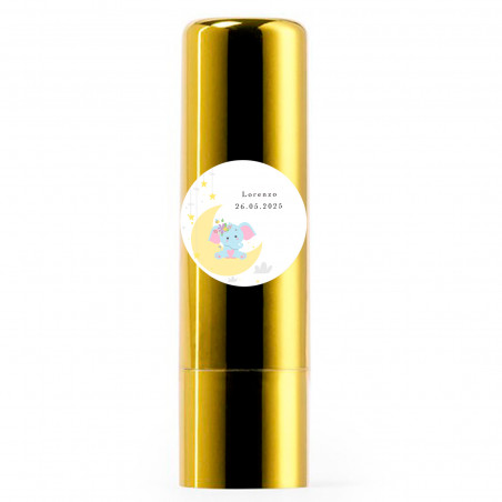 Bálsamo labial dourado com adesivo com design de elefante para detalhes de batizados
