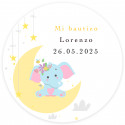 Chaveiro de batismo com charms em bolsa de tecido com adesivo personalizado de batismo com elefante