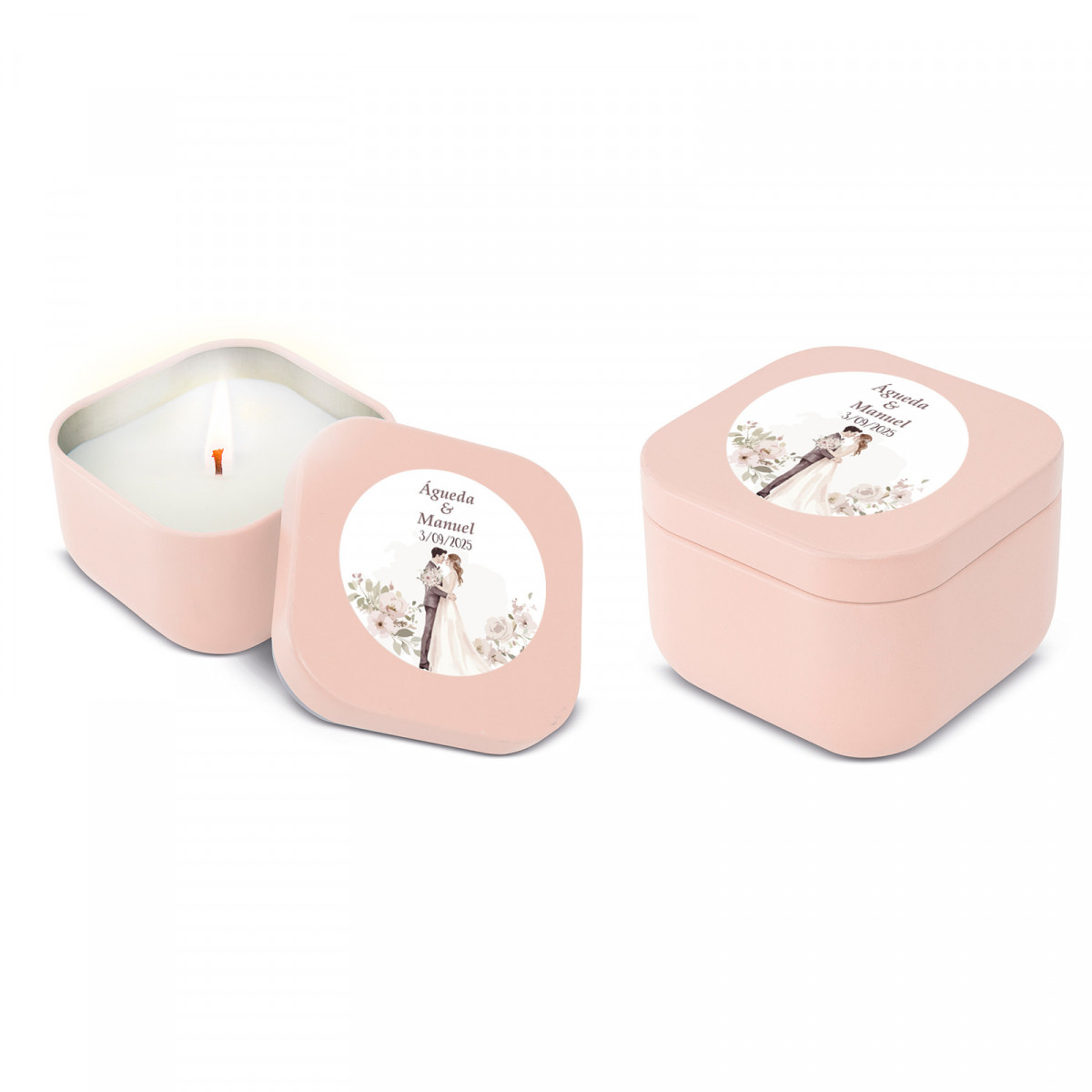 Vela aromática em caixa rosa personalizada para lembranças de casamentos