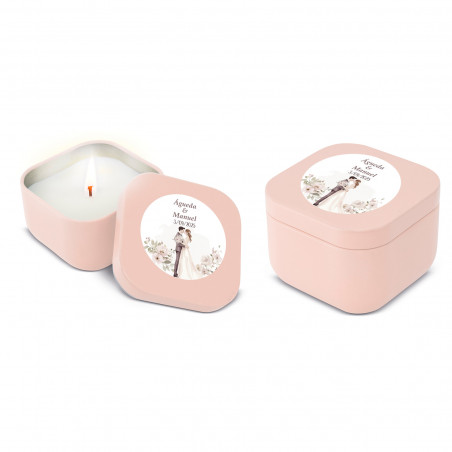 Vela aromática em caixa rosa personalizada para lembranças de casamentos