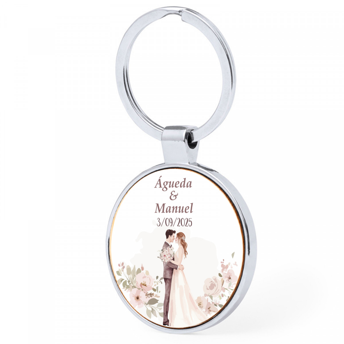 Chaveiro metálico com adesivo noivos personalizável para detalhes de casamento