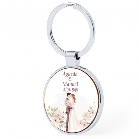Chaveiro metálico com adesivo noivos personalizável para detalhes de casamento