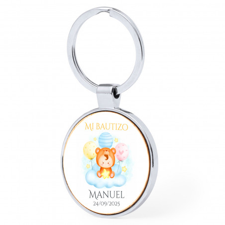 Chaveiro personalizável com adesivo bebê na nuvem para detalhes de batizado