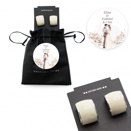 Brincos de liga de zinco prateado com bolsa personalizada para detalhe de casamento