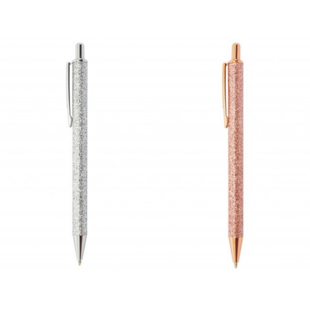 Caneta de Metal com Acabamento Glitter Encapsulado: Cores Prata e Ouro Rosé