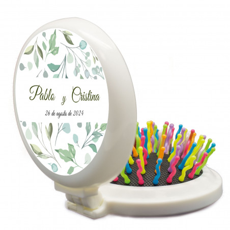 Pincel para espelho de bolso multicolorido com adesivo floral personalizado