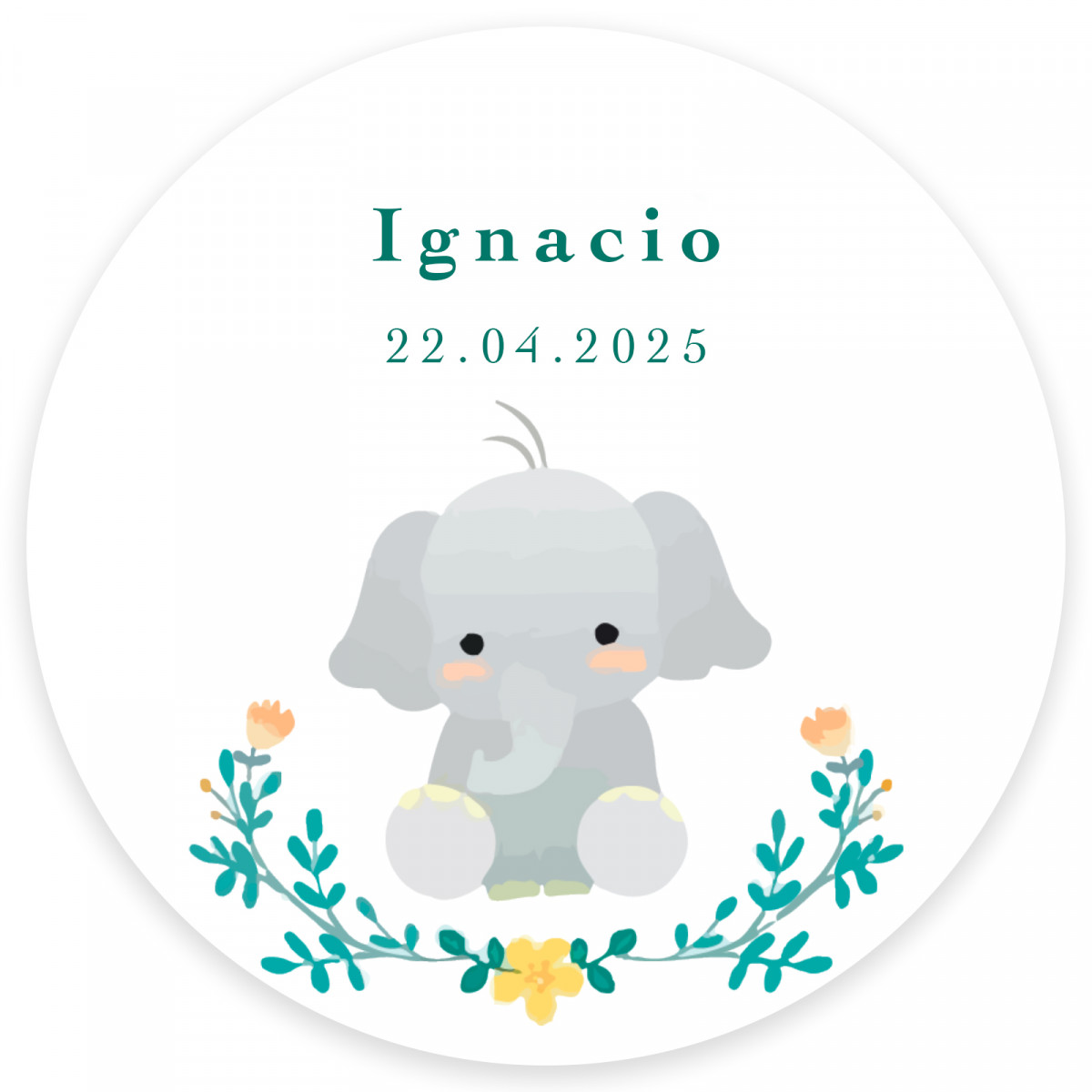 Adesivo redondo de 5 cm design de elefante