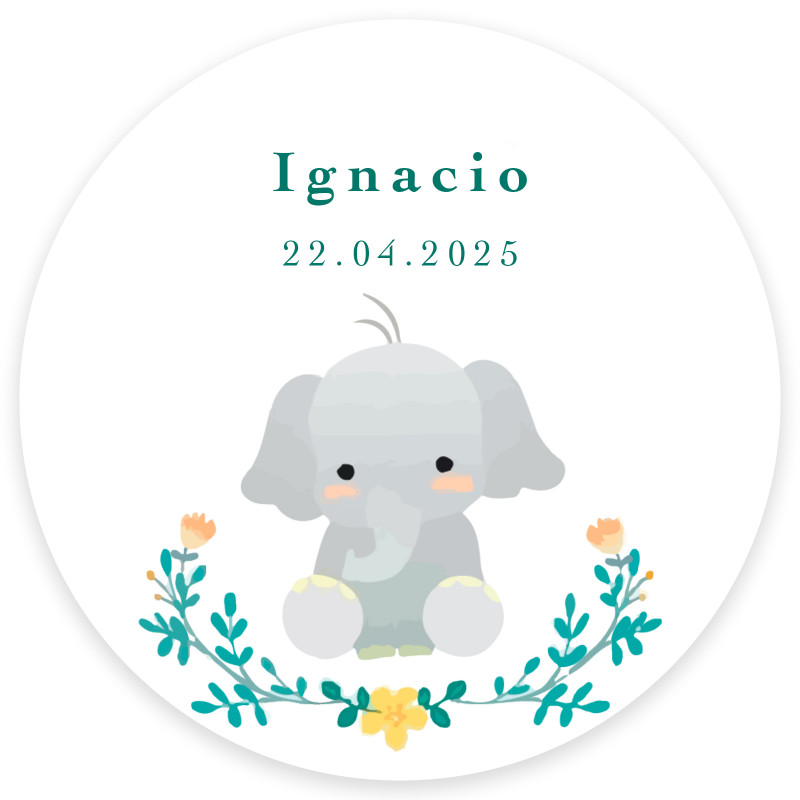 Adesivo redondo de 5 cm design de elefante